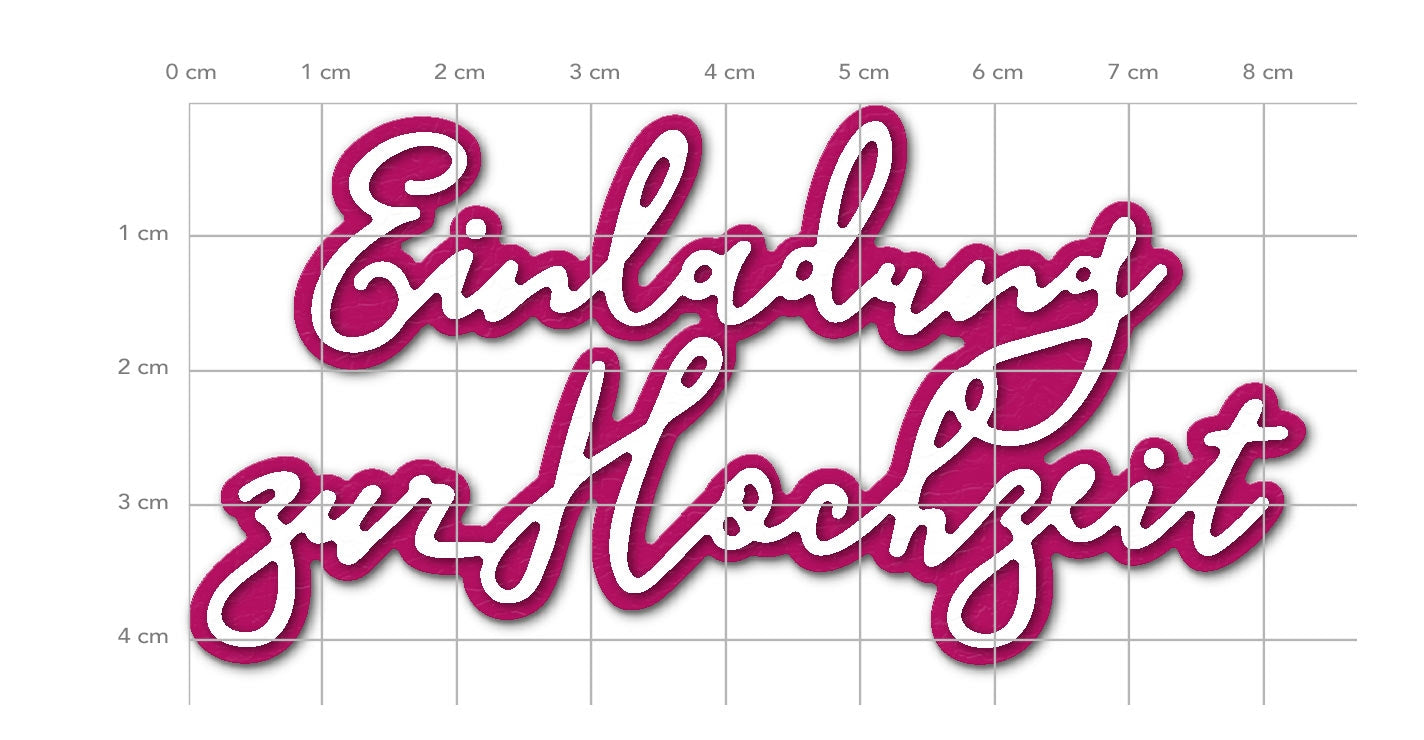 Karten-Kunst Stanzschablone kk-D105 Elegant Script Einladung zur Hochzeit – Textstanze mit Outline | Stanzform Hochzeit Deutsch