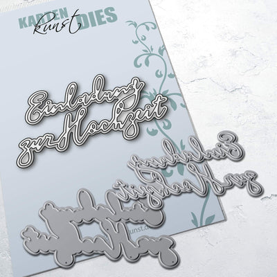Karten-Kunst Stanzschablone kk-D105 Elegant Script Einladung zur Hochzeit – Textstanze mit Outline | Stanzform Hochzeit Deutsch