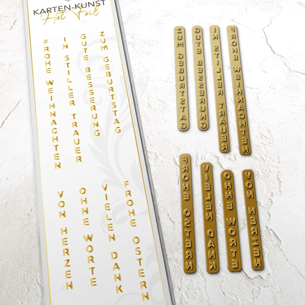 Karten-Kunst Hot Foil Plate kk-HF039 - Mini Worte Vertikal Heißfolienprägung Deutsch Heißprägestempel Hotfoil Sprüche