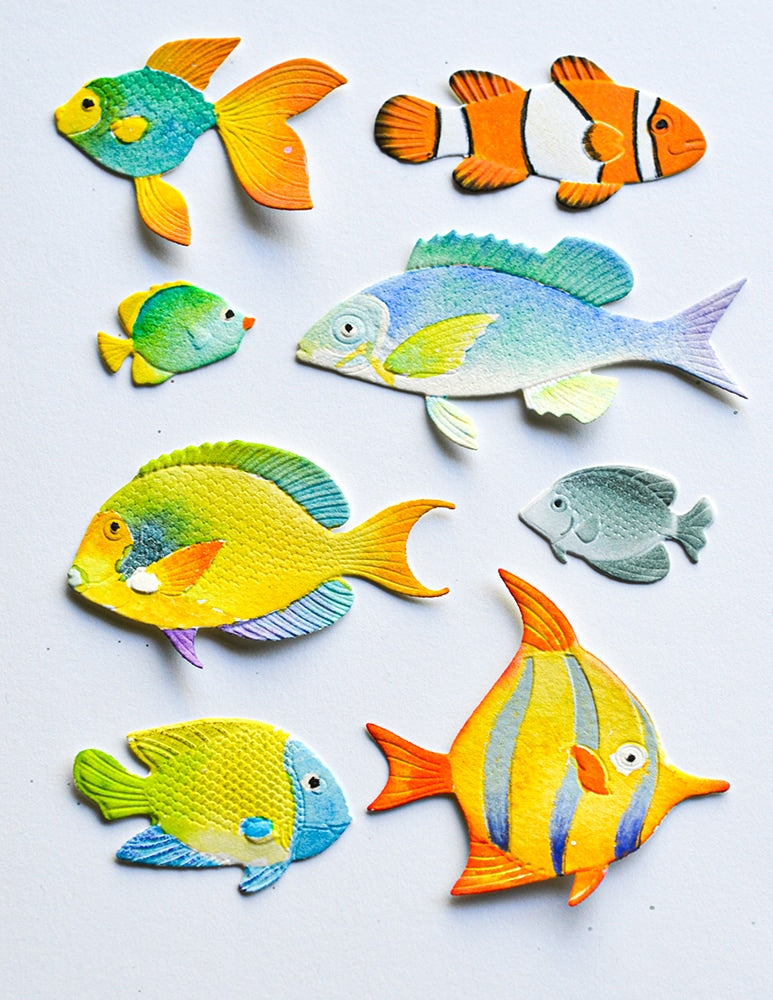 Memory Box 3D Prägeschablone - Ocean Fish inkl.10  passender Stanzschablonen
