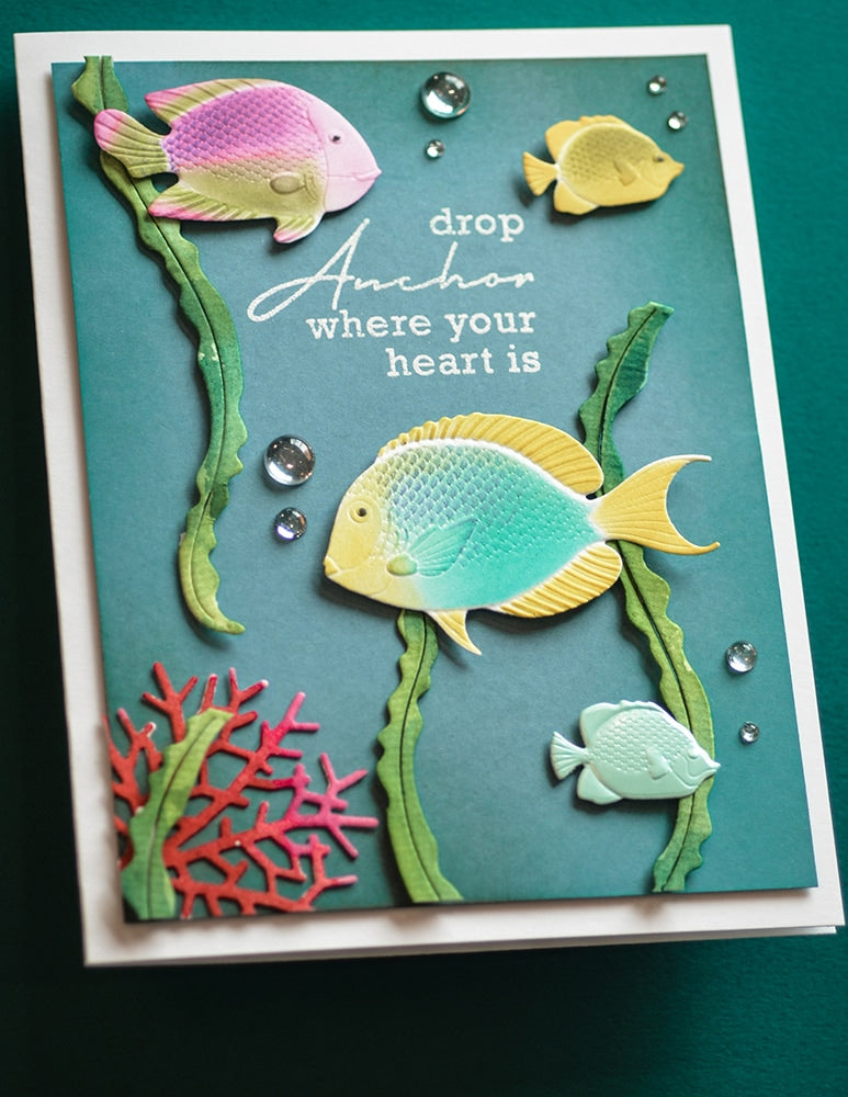 Memory Box 3D Prägeschablone - Ocean Fish inkl.10  passender Stanzschablonen
