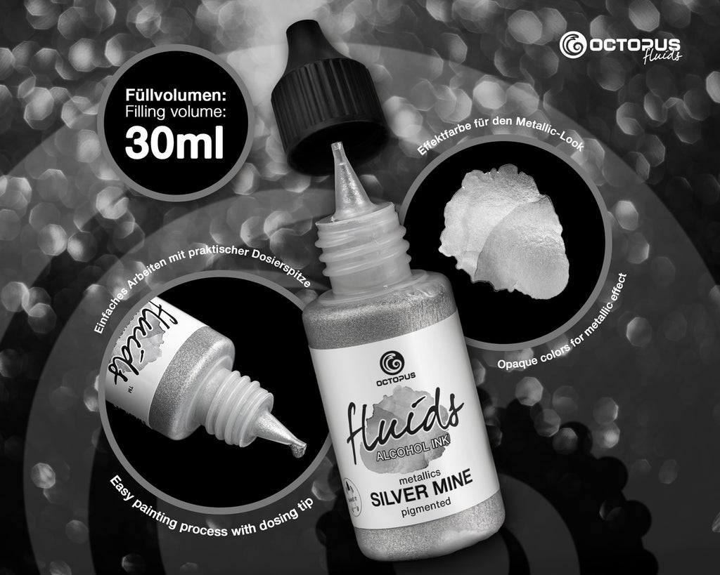 Octopus Fluids Alcohol Ink 30ml - Metallics Silver Mine