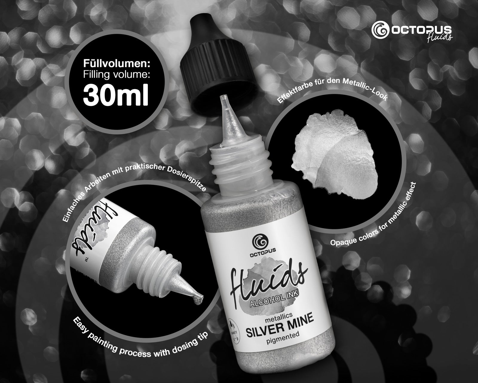 Octopus Fluids Alcohol Ink 30ml - Metallics Silver Mine