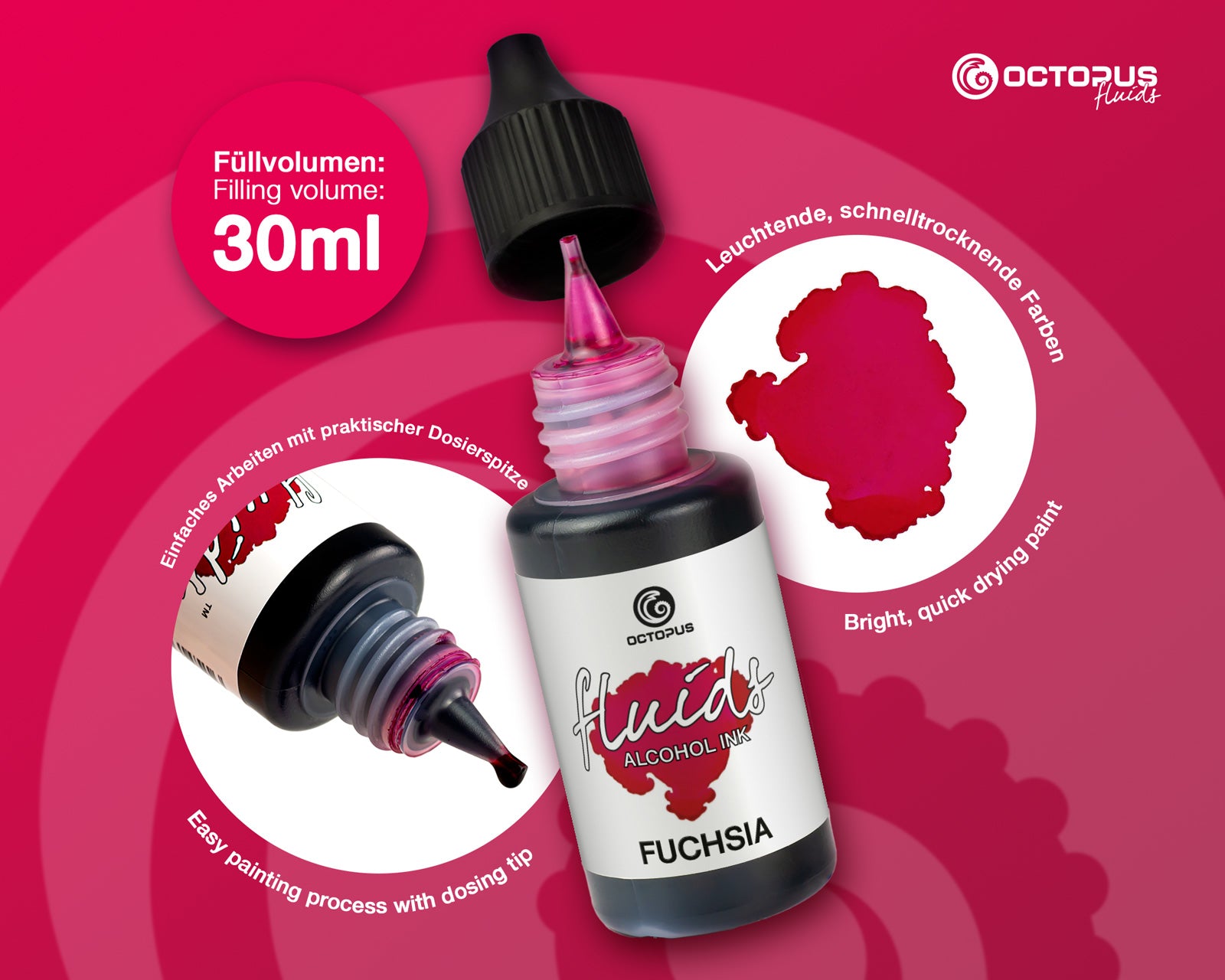 Octopus Fluids Alcohol Ink 30ml - Fuchsia