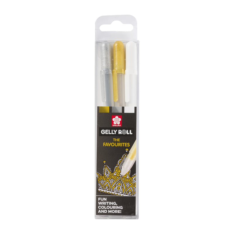 Sakura • Gelly Roll Gelstift Gold, Silber & Weiß 3Stück