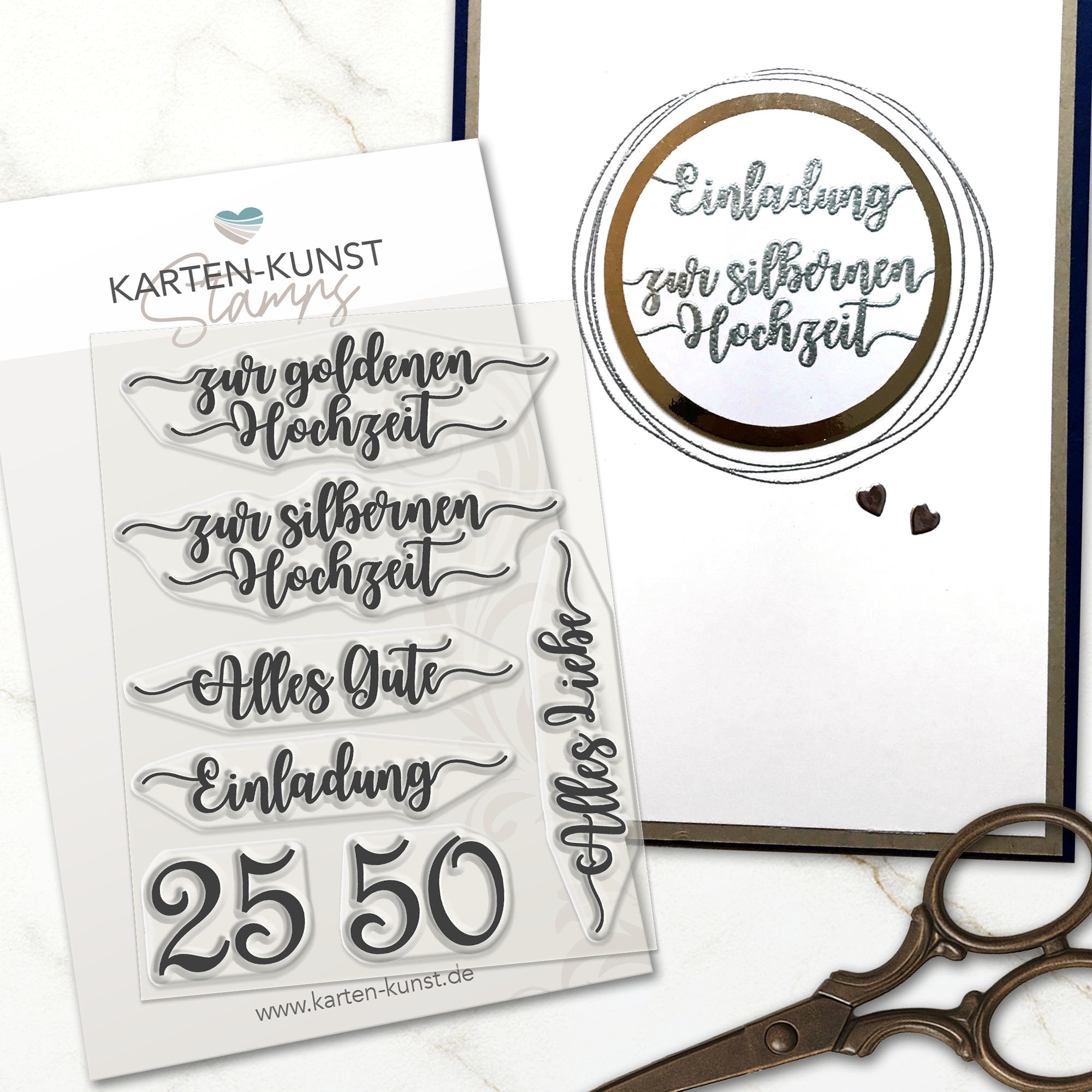 Stempelset Silberhochzeit & Goldhochzeit – KK-0119 Clear Stamps Karten-Kunst