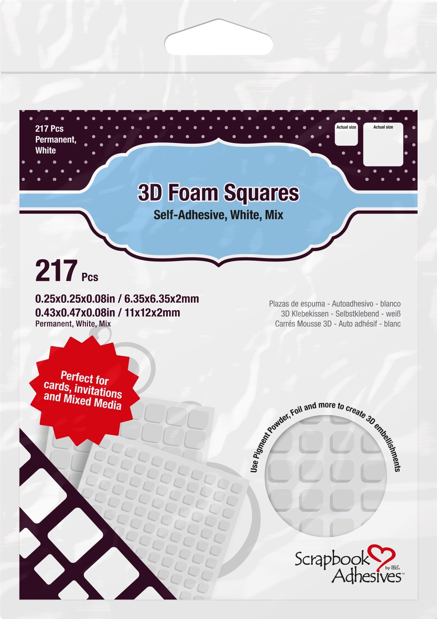 Scrapbook Adhesives 3D Foam Squares - 3D-Abstands-Klebepads Mix weiß 2mm hoch