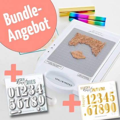 Spellbinders Glimmer Hot Foil System BUNDLE inklusive Stanzschablone UND Hot Foil Plates Happy Numbers