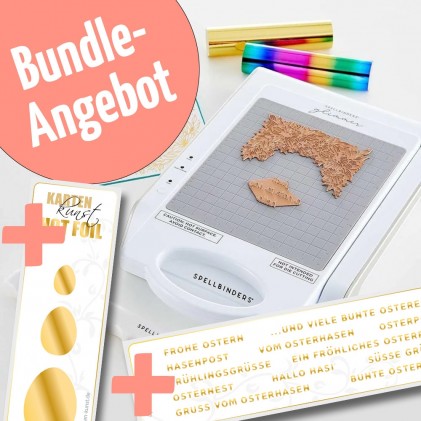 Spellbinders Glimmer Hot Foil System OSTER BUNDLE inklusive Hot Foil Plates Mini Worte zu Ostern & Easter Eggs 