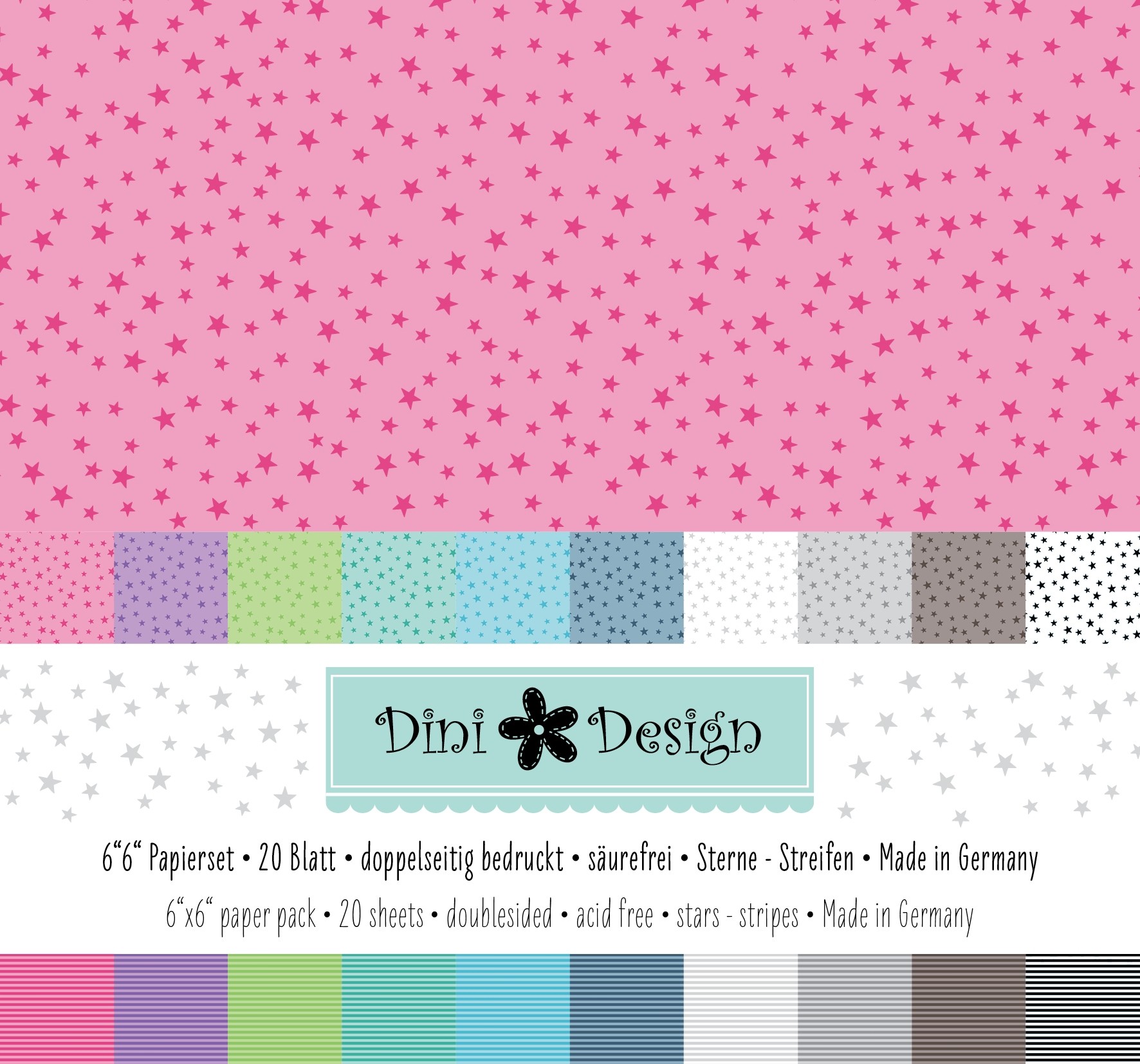 Dini Design 6x6 Papierset Sterne-Streifen