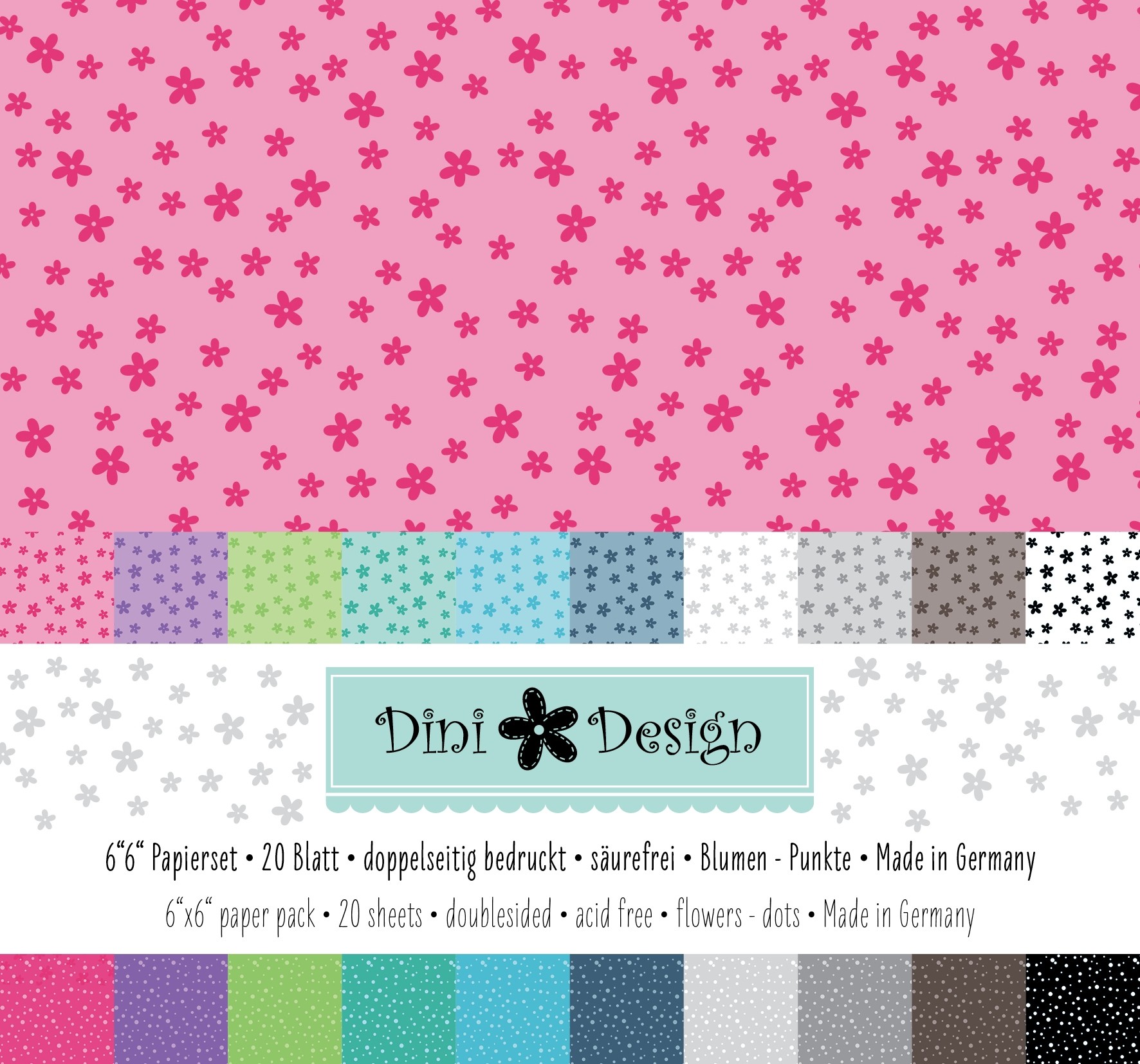 Dini Design 6x6 Papierset Blumen-Punkte