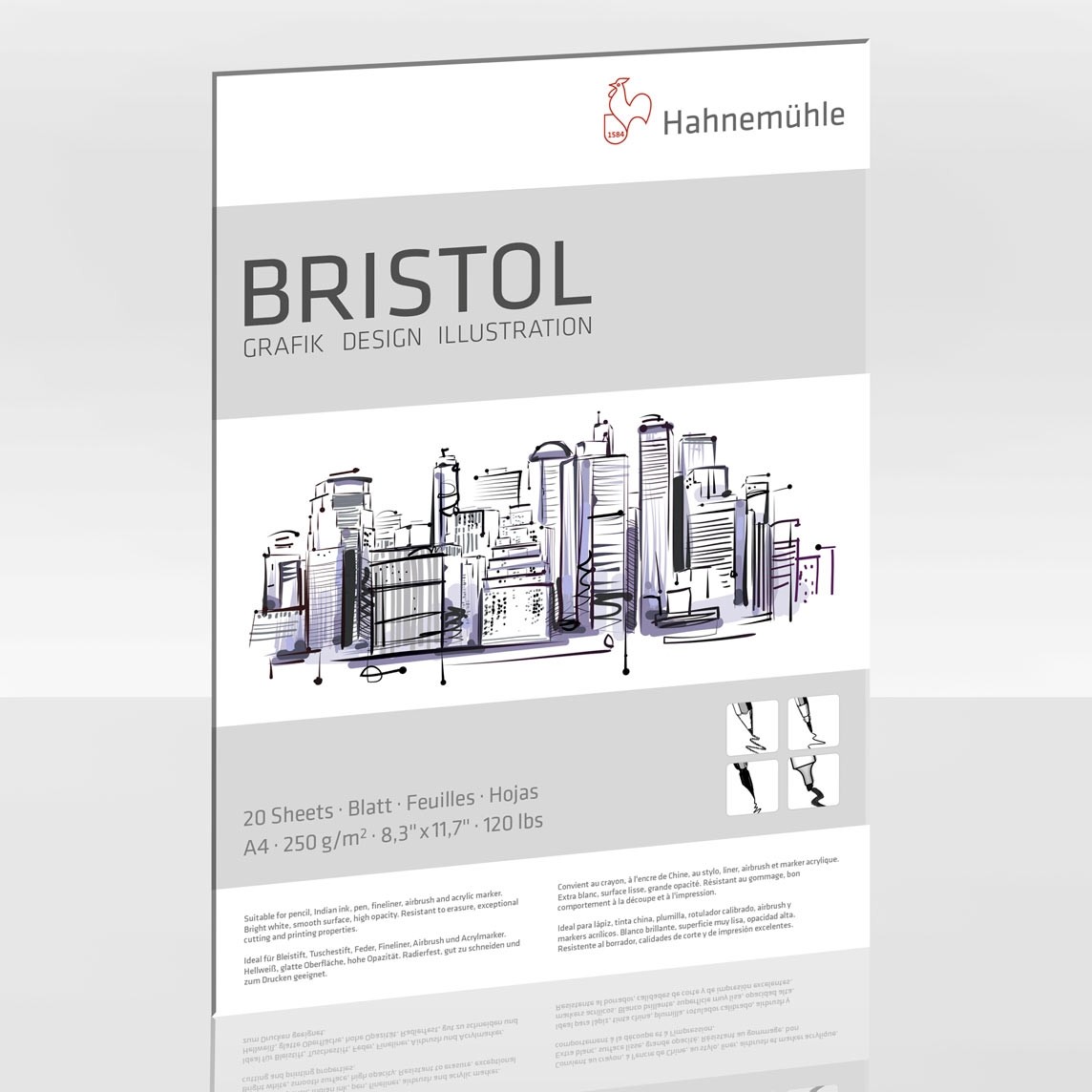 Bristol Papier A4 250 g/m² – 20 Blatt glatt & hochweiß | Karten-Kunst