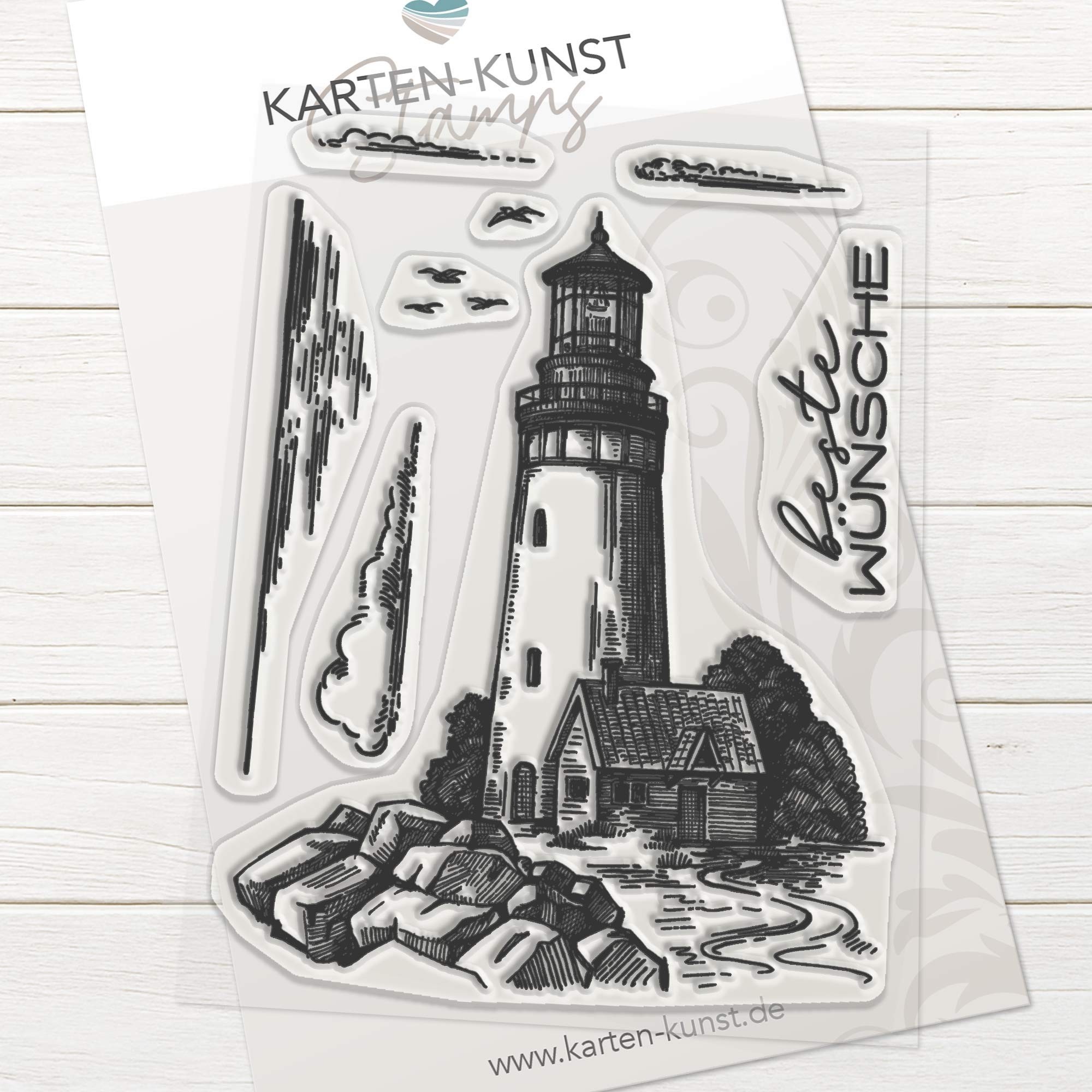 Karten-Kunst Clear Stamps KK-0244 - Leuchtturm Maritimes Stempelset mit Spruch