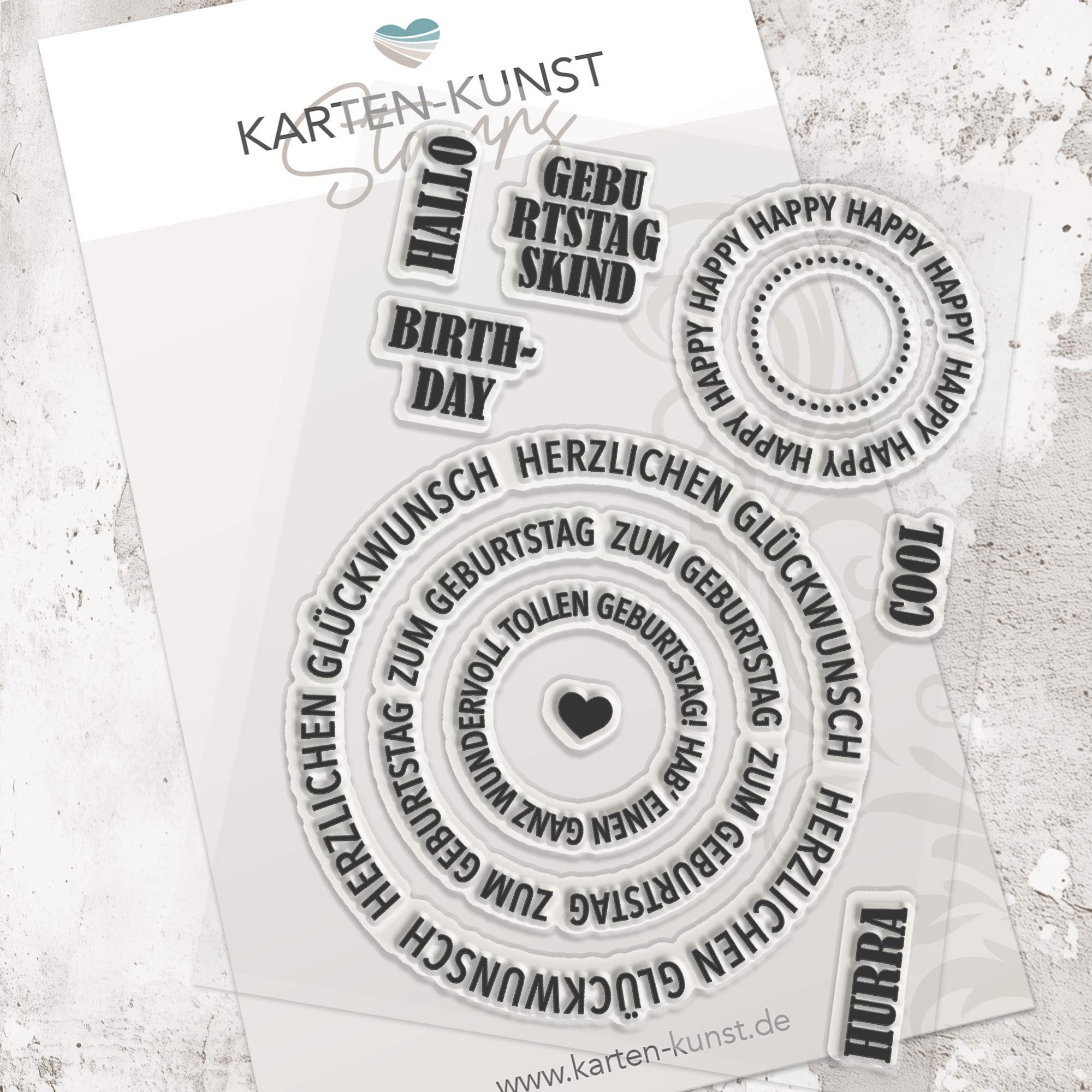 Karten-Kunst Clear Stamps KK-0264 - Kreistexte zum Geburtstag - Runde Textstempel für Karten