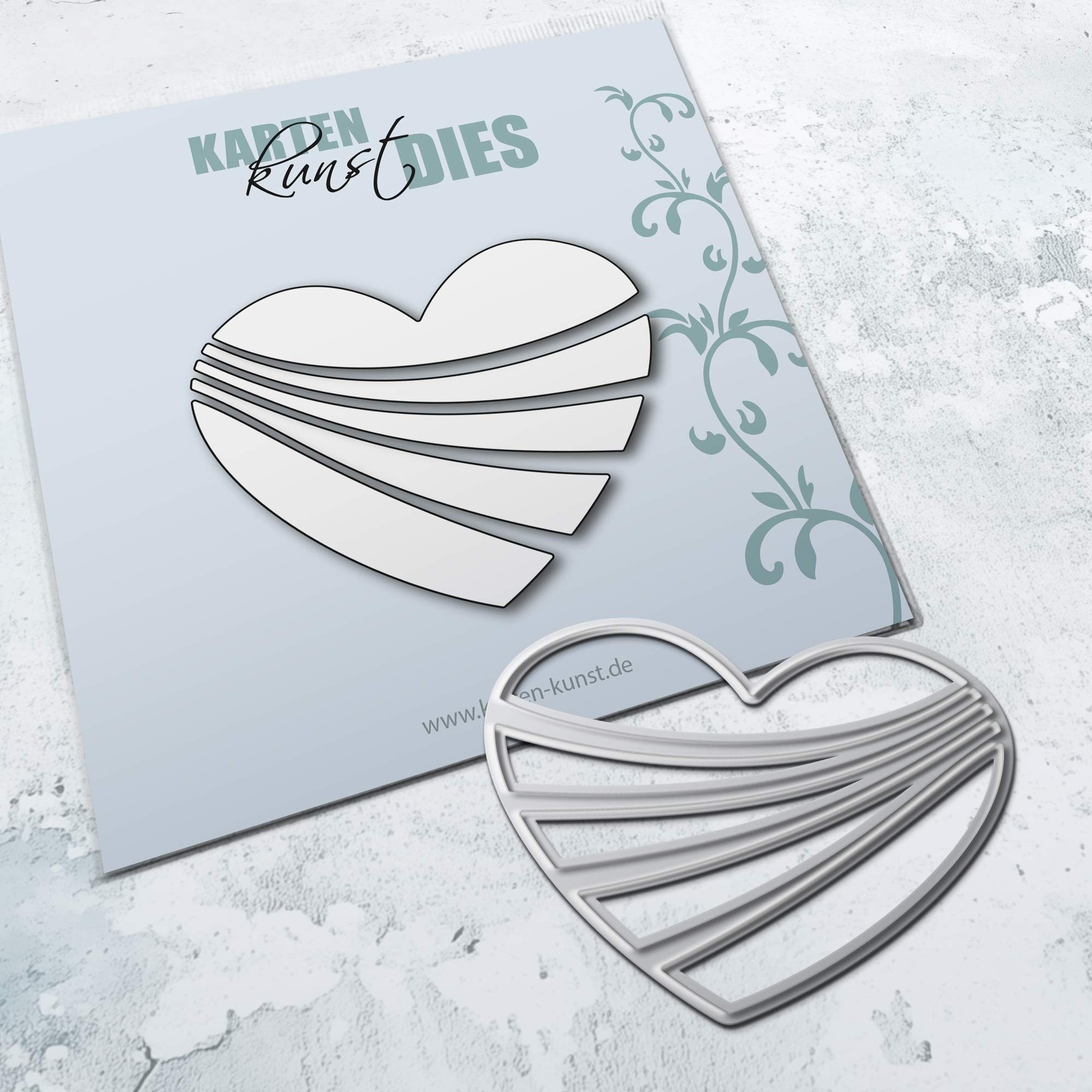 Karten-Kunst Stanzschablone kk-D080 Wavy Heart – Herz Stanze mit Linien | Stanzform für Liebe, Hochzeit & Valentinstag