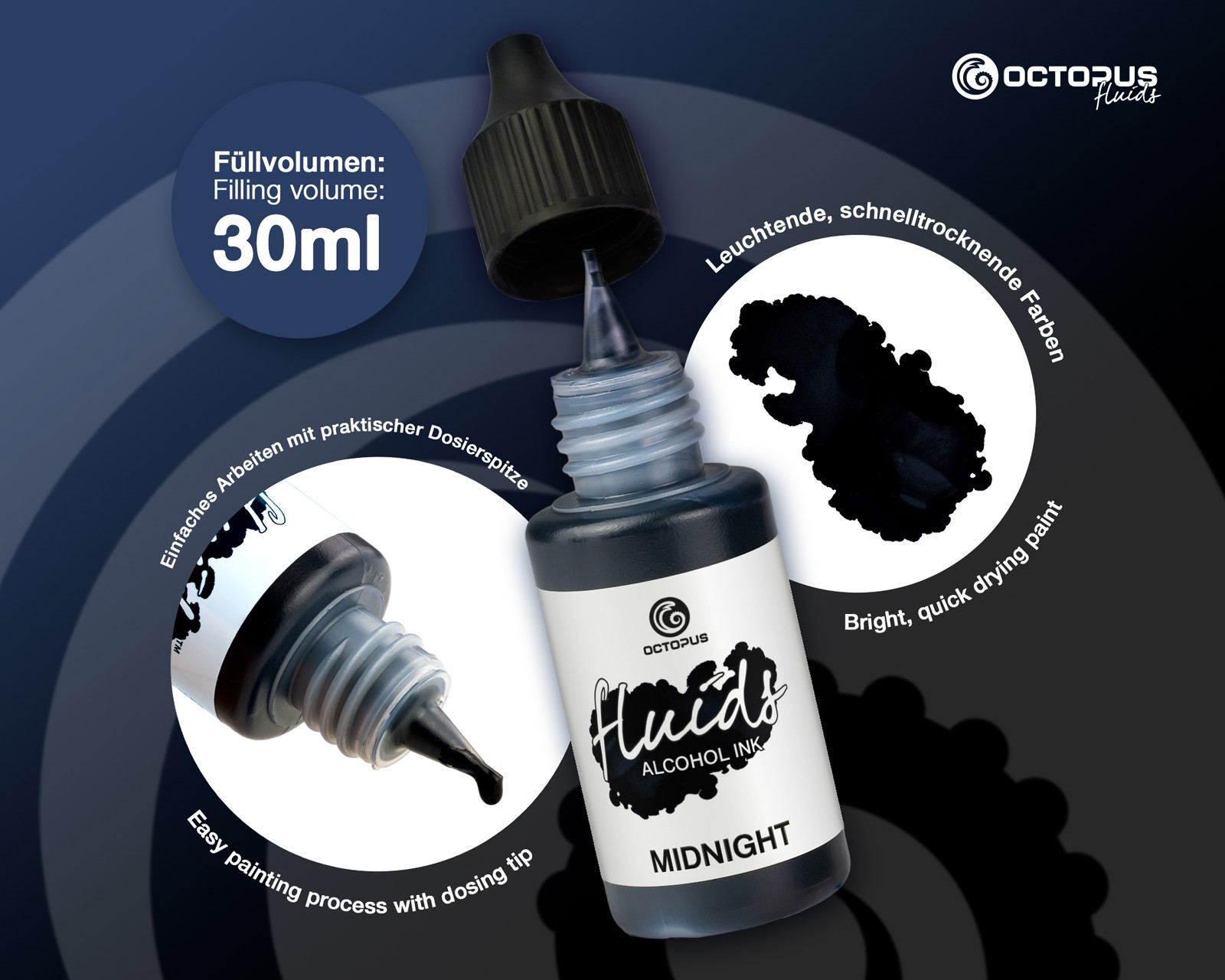 Octopus Fluids Alcohol Ink 30ml - Midnight