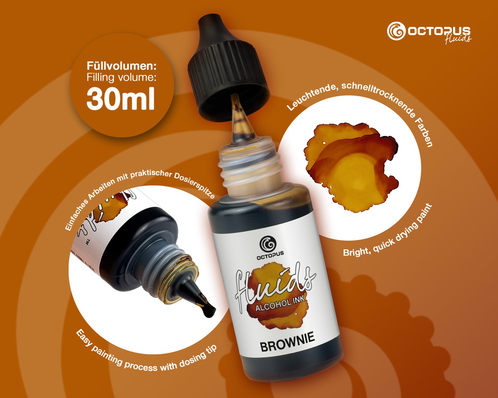Octopus Fluids Alcohol Ink 30ml - Brownie