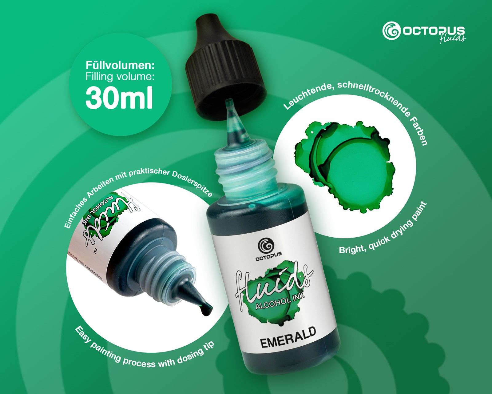 Octopus Fluids Alcohol Ink 30ml - Emerald