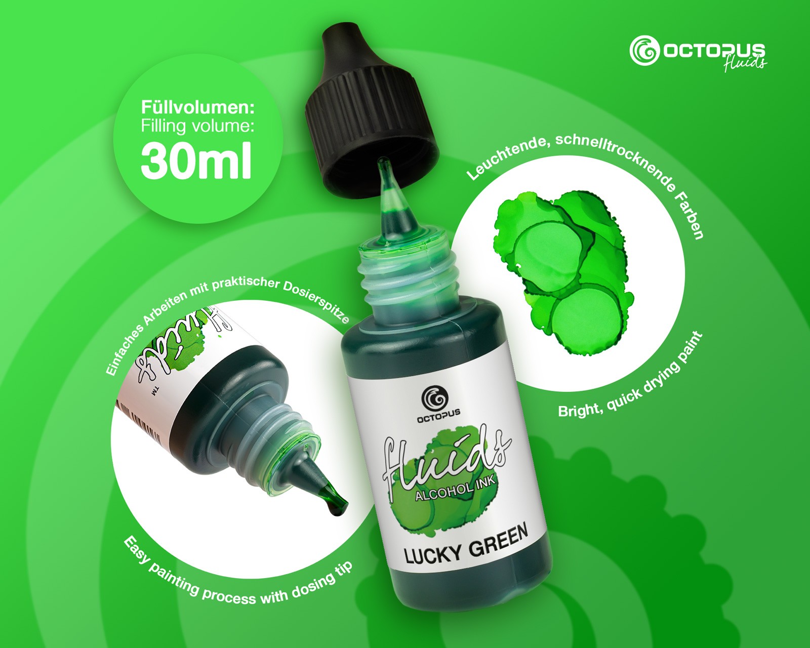 Octopus Fluids Alcohol Ink 30ml - Lucky Green
