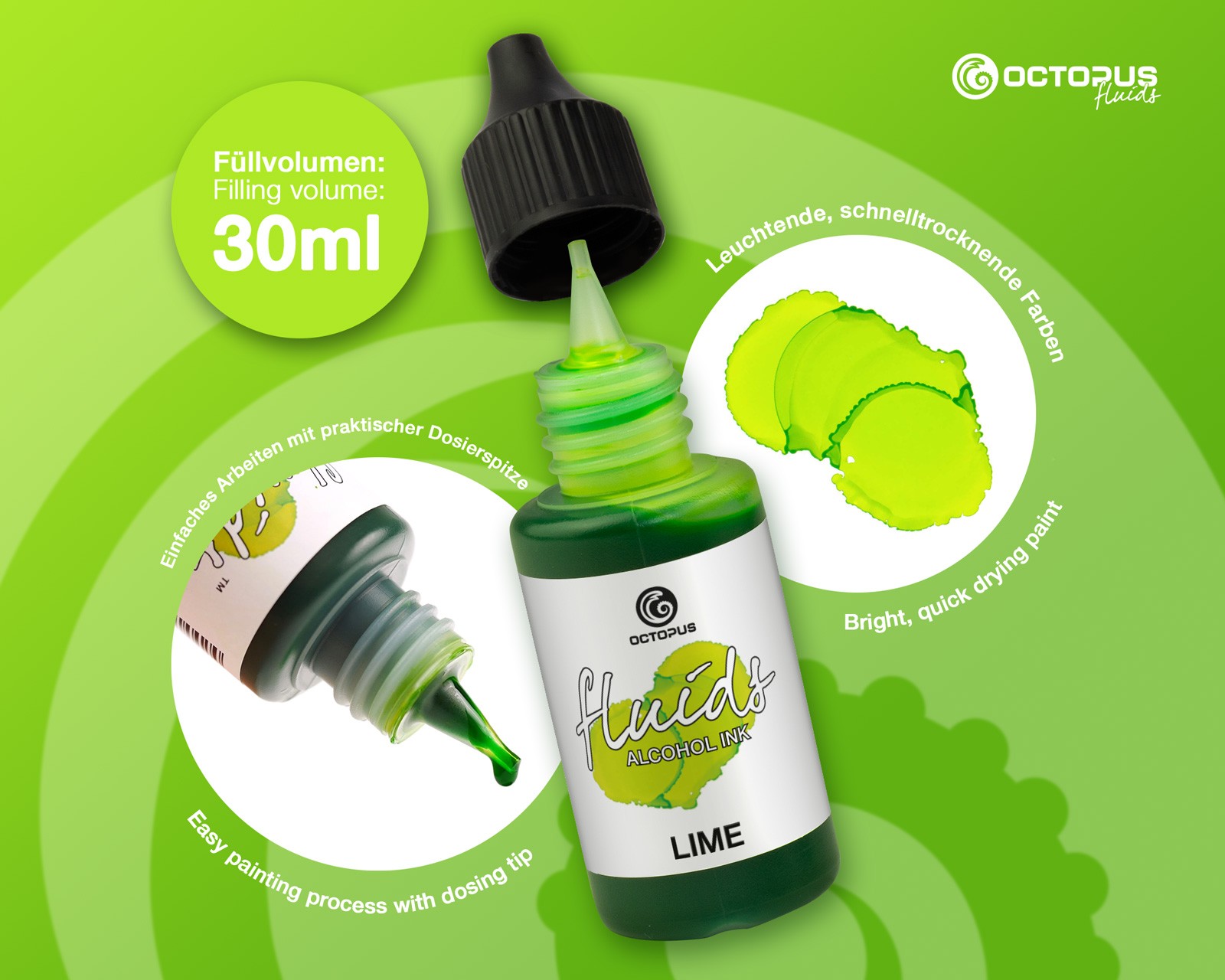 Octopus Fluids Alcohol Ink 30ml - Lime