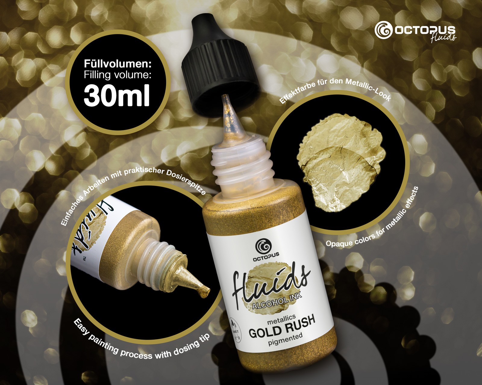 Octopus Fluids Alcohol Ink 30ml - Metallics Gold Rush