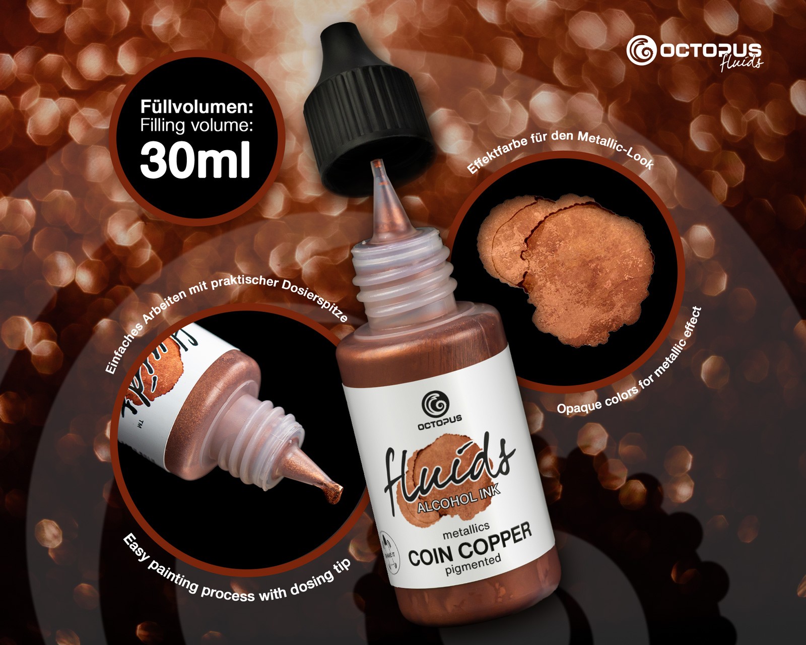 Octopus Fluids Alcohol Ink 30ml - Metallics Coin Copper