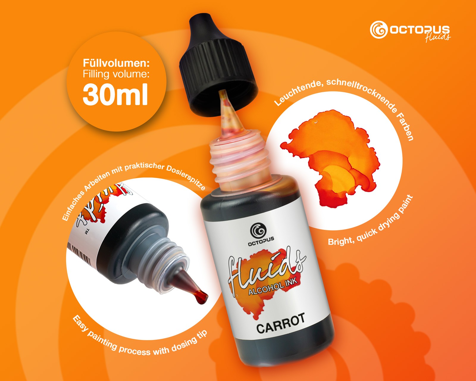 Octopus Fluids Alcohol Ink 30ml - Carrot