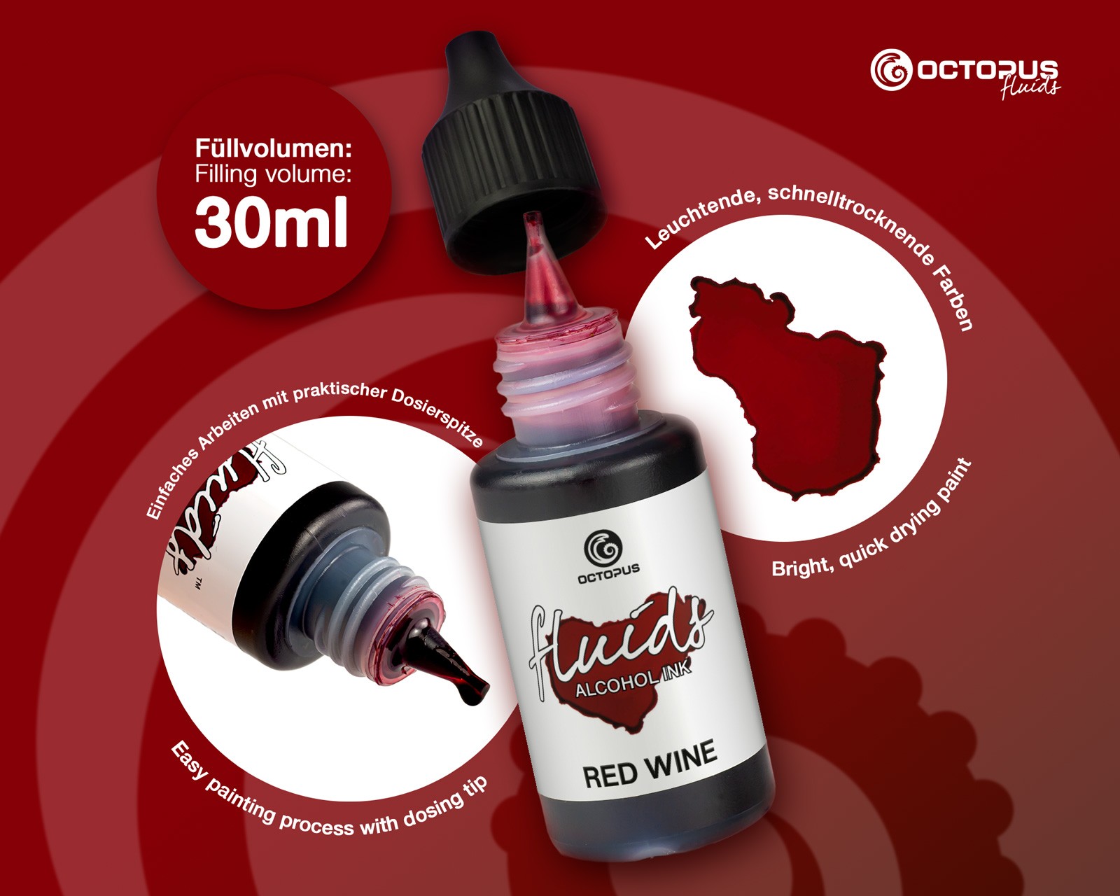 Octopus Fluids Alcohol Ink 30ml - Red Wine