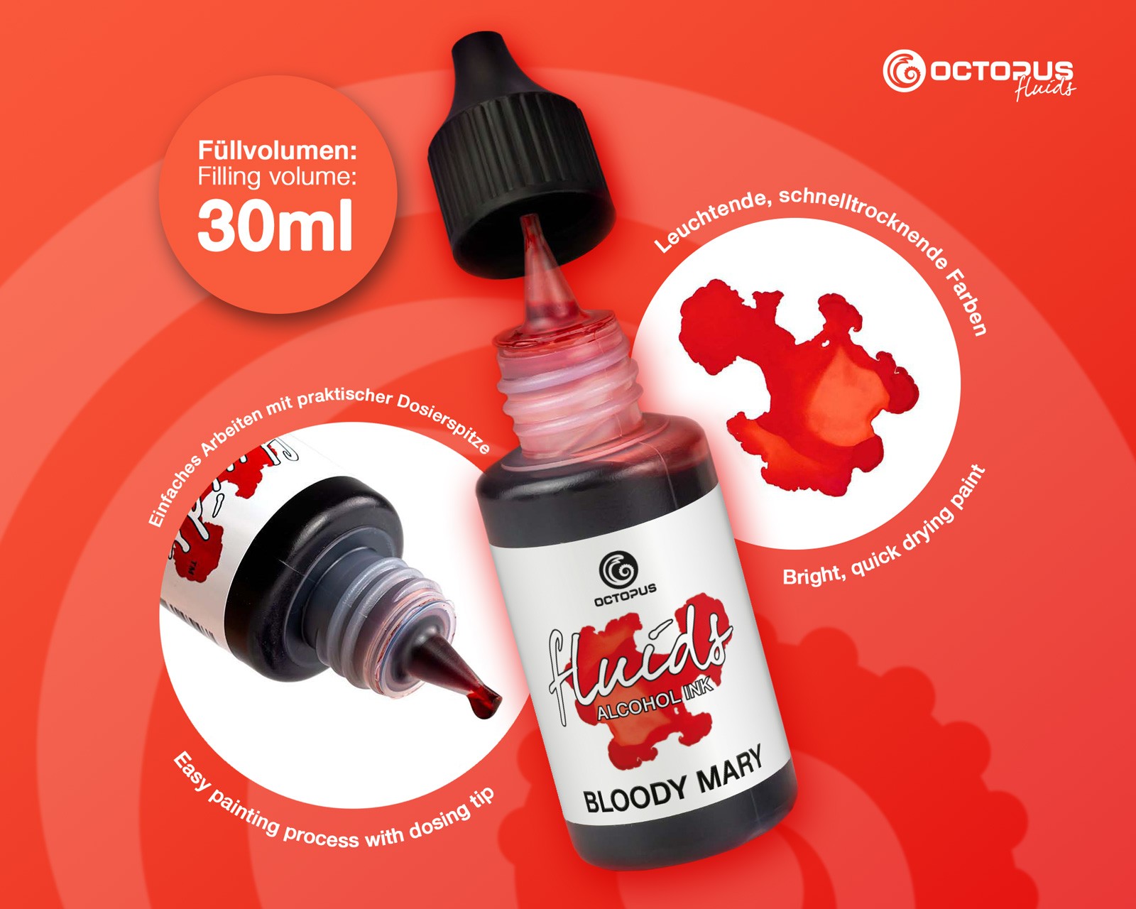 Octopus Fluids Alcohol Ink 30ml - Bloody Mary