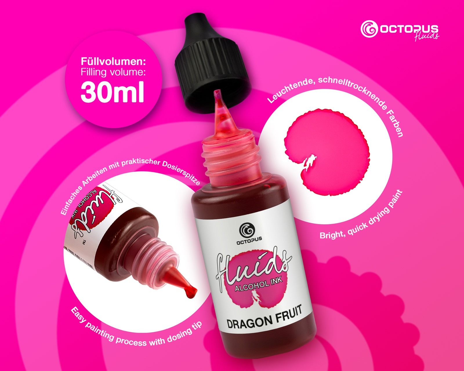 Octopus Fluids Alcohol Ink 30ml - Dragon Fruit
