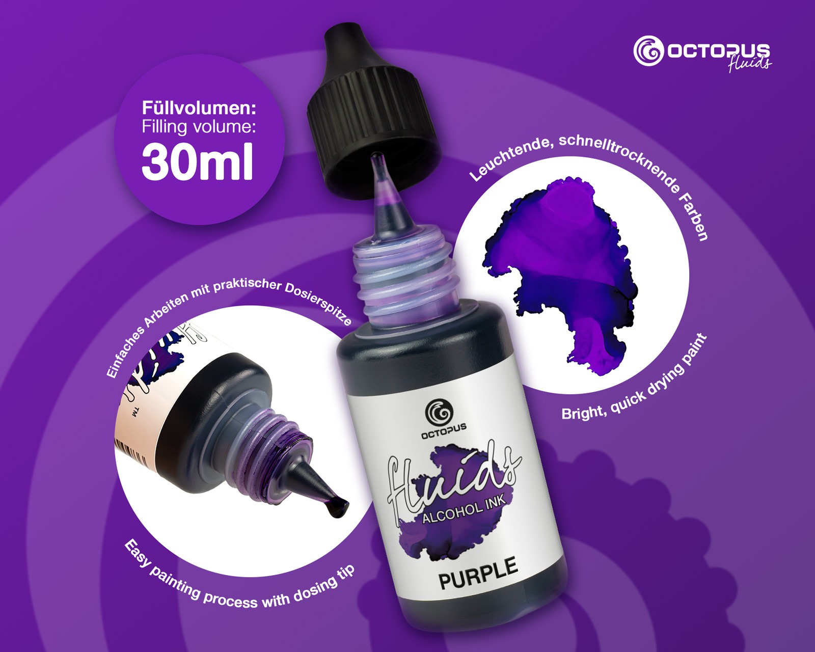 Octopus Fluids Alcohol Ink 30ml - Purple