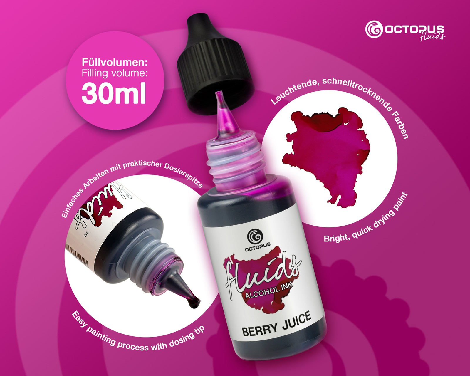 Octopus Fluids Alcohol Ink 30ml - Berry Juice