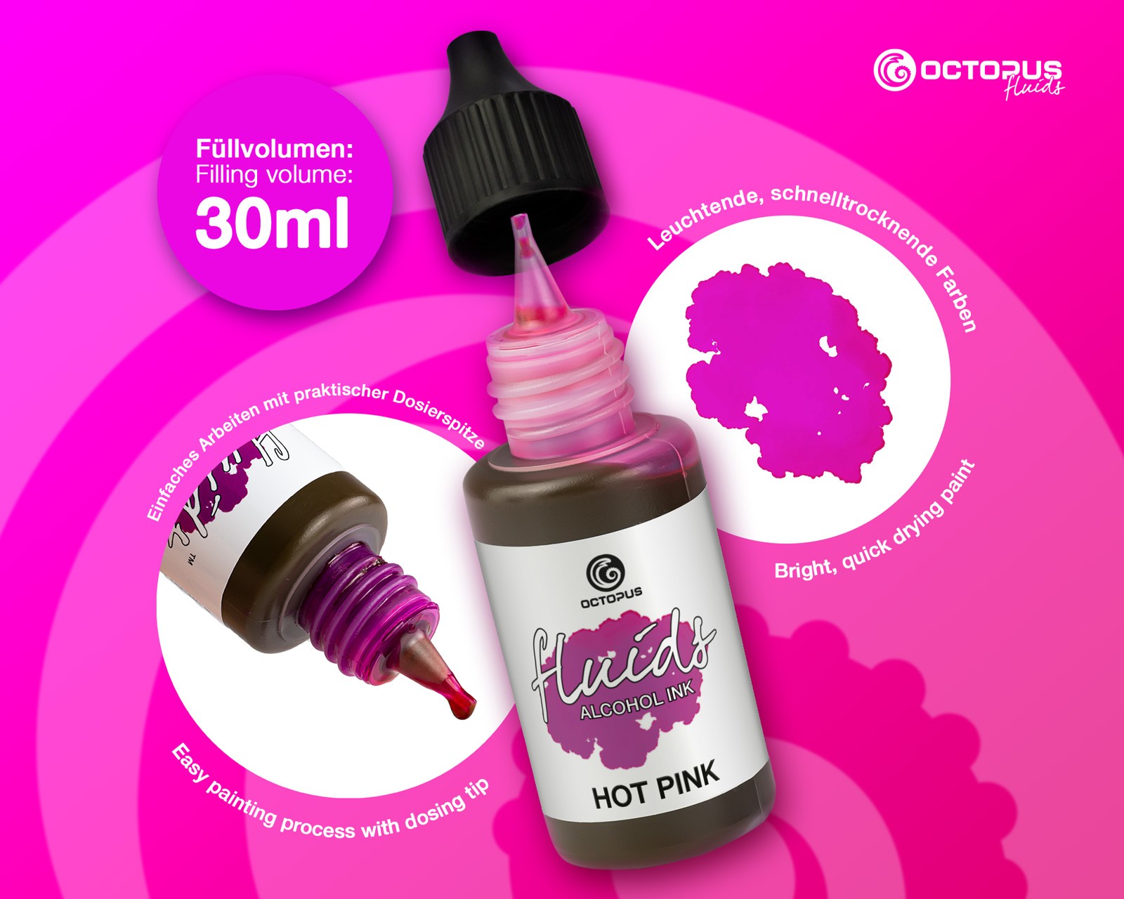 Octopus Fluids Alcohol Ink 30ml - Hot Pink