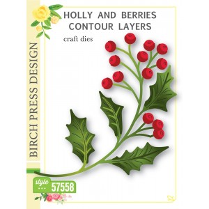 Birch Press Stanzschablone - 57558 Holly and Berries Contour Layers