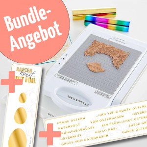 Spellbinders Glimmer Hot Foil System OSTER BUNDLE inklusive Hot Foil Plates Mini Worte zu Ostern & Easter Eggs