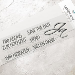 Stempel Hochzeit & Einladung Clear Stamps KK-0018 Textstempel Save the Date, Einladung zur Hochzeit, Wir heiraten, Menü, Vielen Dank, Ja
